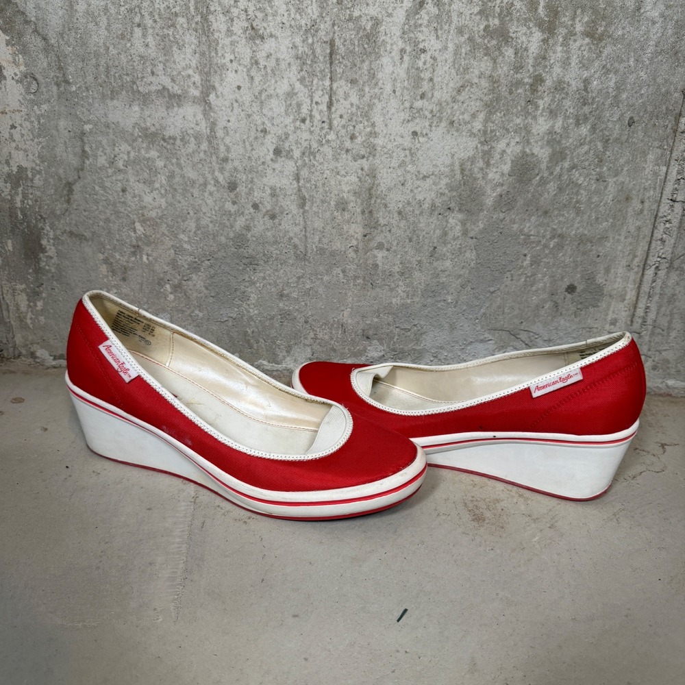 American Eagle Outfitters Red Canvas Wedge Heels Women 11 Y2K Sporty Platform
